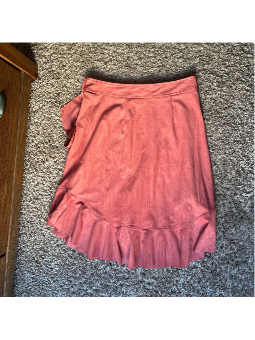 Women's Maeve Marston Ruffle Wrap Asymmetrical Faux Suede Skirt Size 14 Pink - Picture 5 of 6
